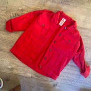 Red denim jacket